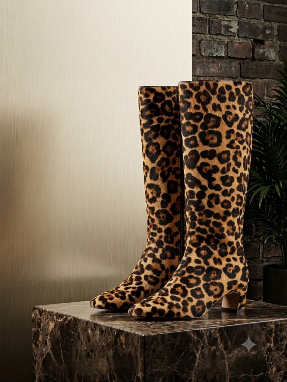 Gianni Bini Weslye Leopard Print Haircalf Snip Toe Kitten Block Heel Boots Size6